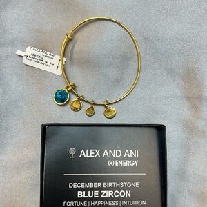 Alex and Ani Gold Bangle with Blue Zircon December Charm